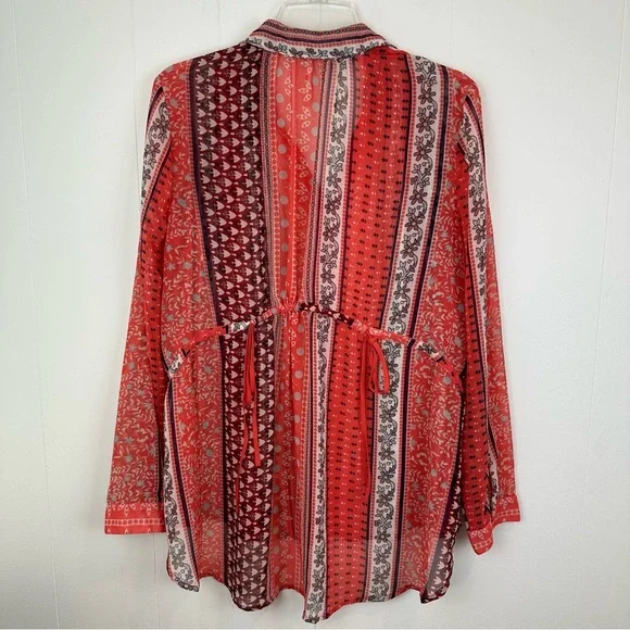 Free Peoplle Moonlight Mile Hot Coral Cinch Back Top Size M - Picture 6 of 10